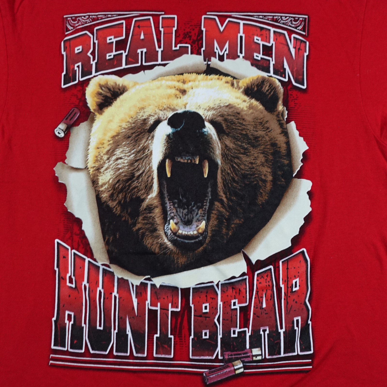 Vintage Bear Shirt Men XL Red Real Men Hunt Bear Humor Y2k novelty 0182 gallery