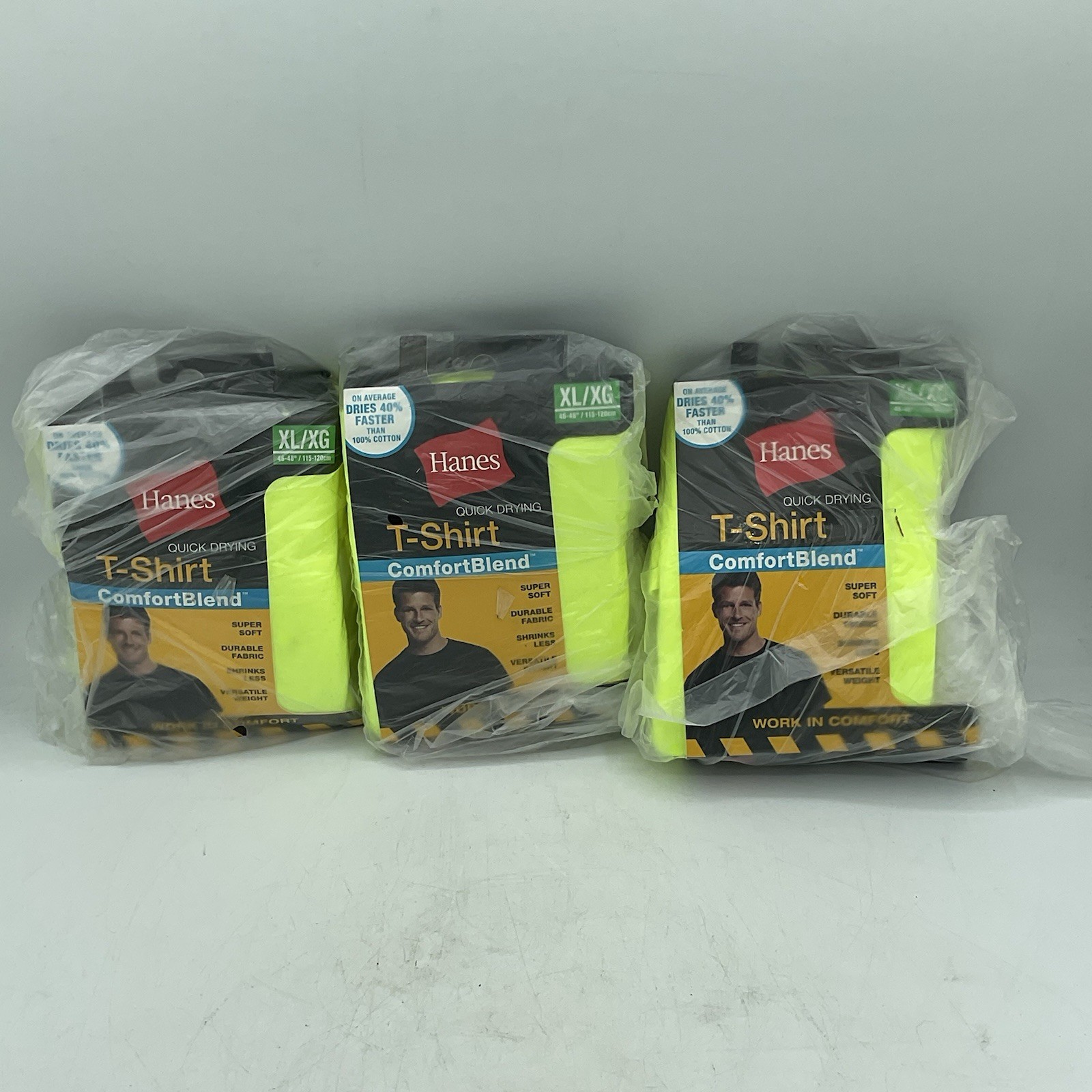 Hanes Men's T-shirt Comfort Blend Quick Drying Crew Neck 3-Packs Yellow Sz. XL gallery
