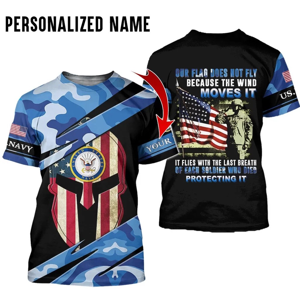 Personalized Name And Military Navy Veteran AOP Shirt 3D T-Shirt Full Size S-5XL