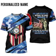 Personalized Name And Military Navy Veteran AOP Shirt 3D T-Shirt Full Size S-5XL