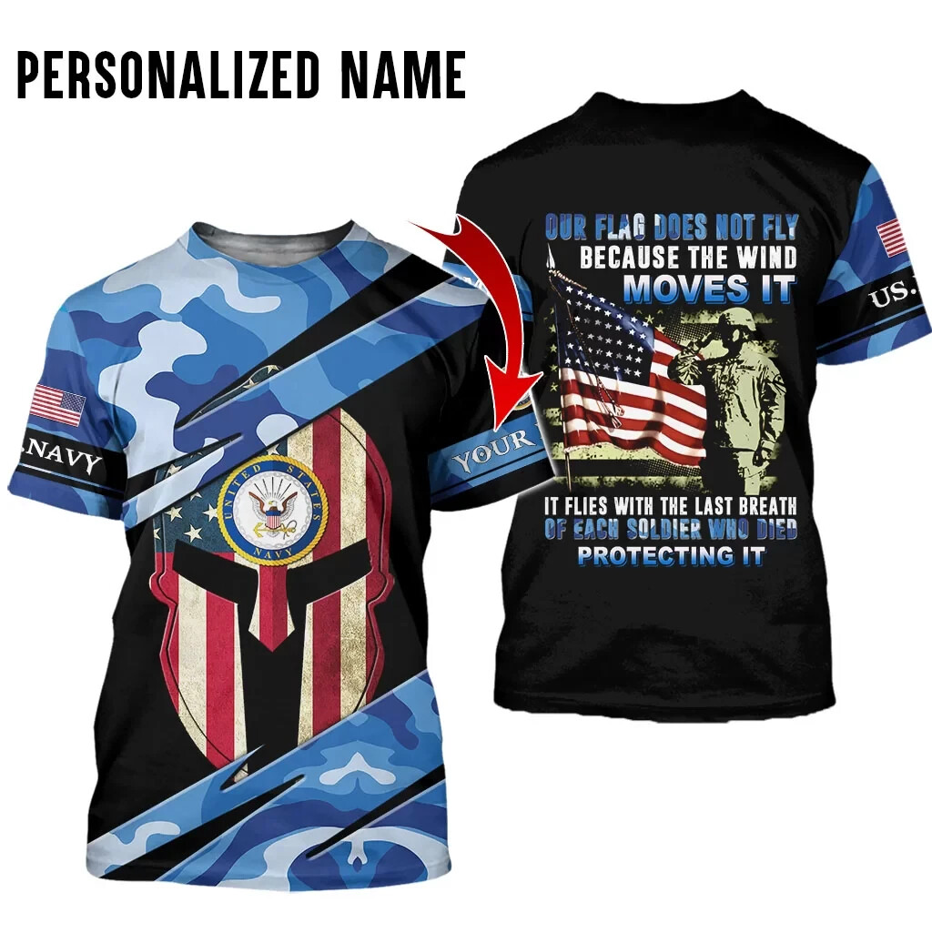 Personalized Name And Military Navy Veteran AOP Shirt 3D T-Shirt Full Size S-5XL