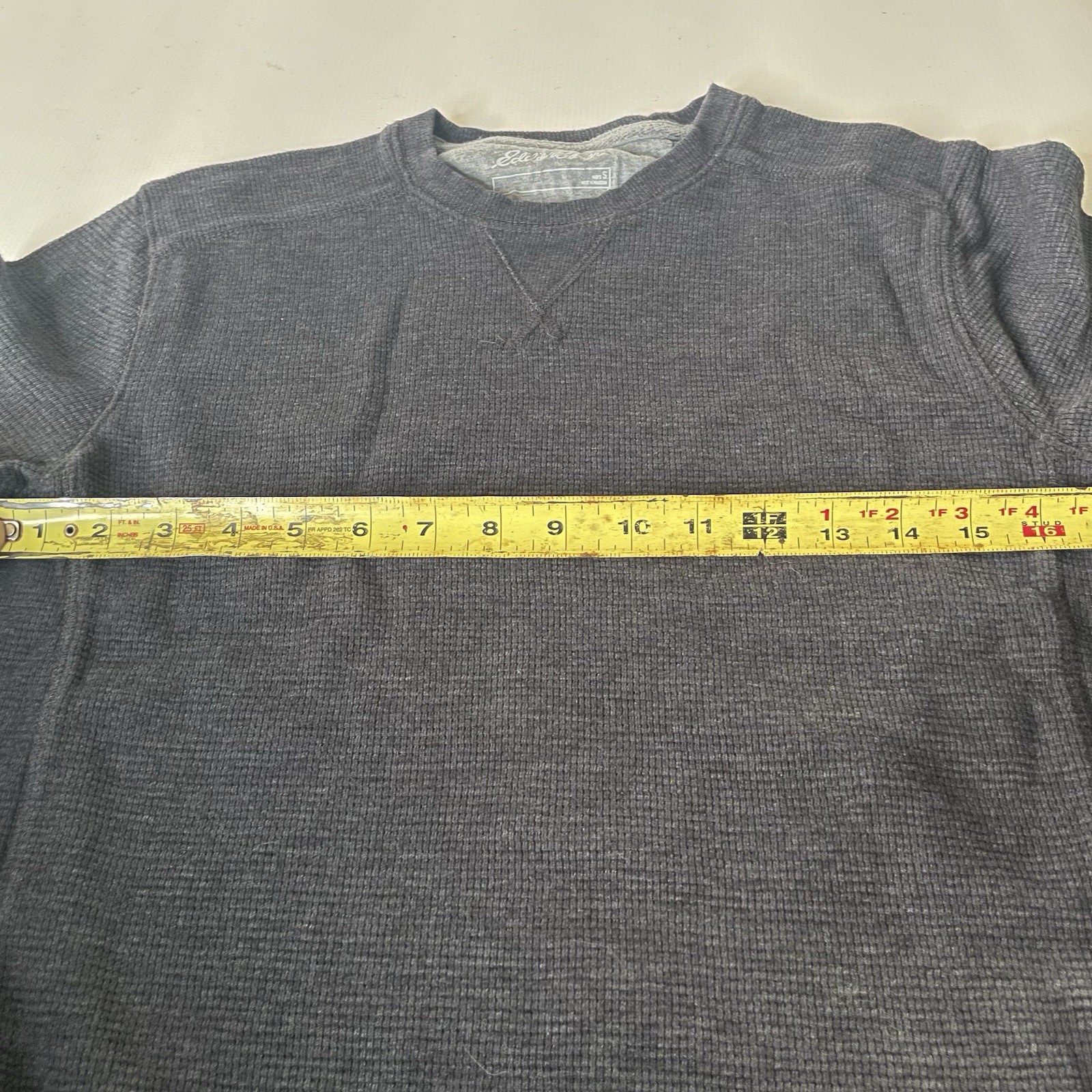 Eddie Bauer Men's Blue Waffle Knit Long Sleeve Crew Neck Logo T-Shirt Size S gallery
