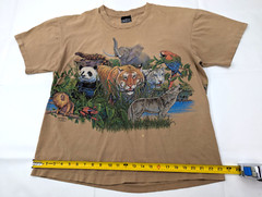 Vth 90s Sansegal Crew Neck Graphic Tee Size XL, Tan Wildlife Tiger Panda Wolf