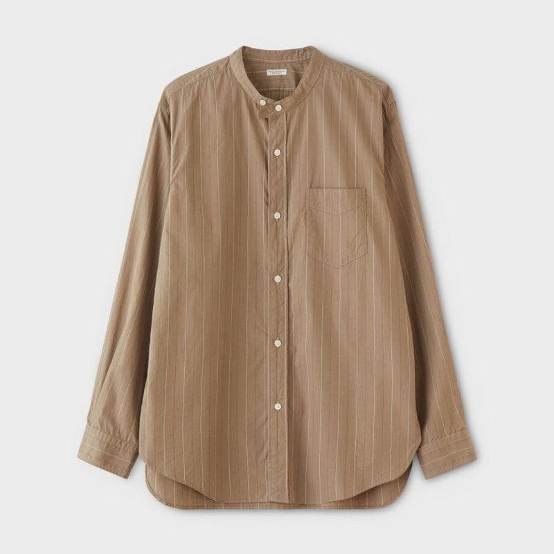 PHIGVEL 22AW Band Collar Shirt Khaki Beige Stripe Size 3 gallery