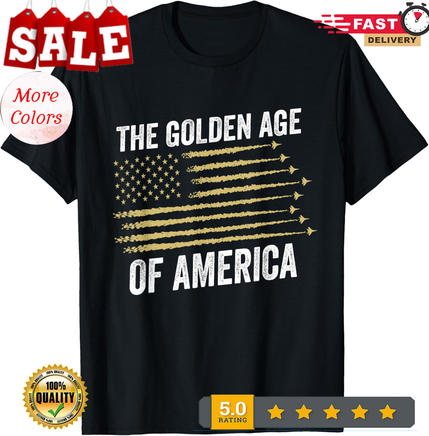 2025/The Golden Age of America US Flag Design Unisex T-Shirt