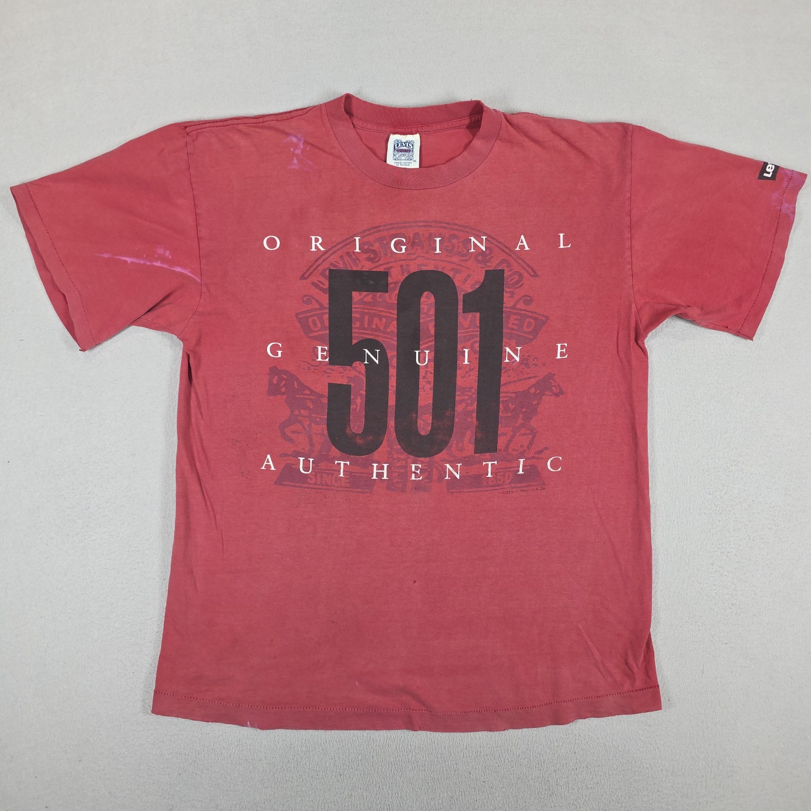 Vintage Levi’s 501 Shirt Mens XL Red Spellout Single Stitch Spellout Distressed gallery