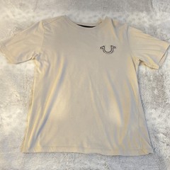 True Religion Beige Solid Logo Crew Neck Short Sleeve Cotton T-Shirt Boys