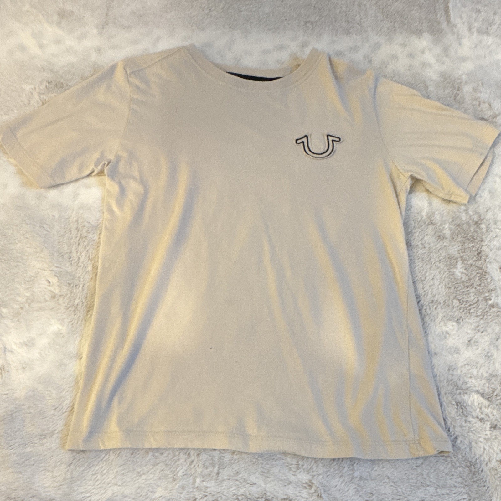 True Religion Beige Solid Logo Crew Neck Short Sleeve Cotton T-Shirt Boys