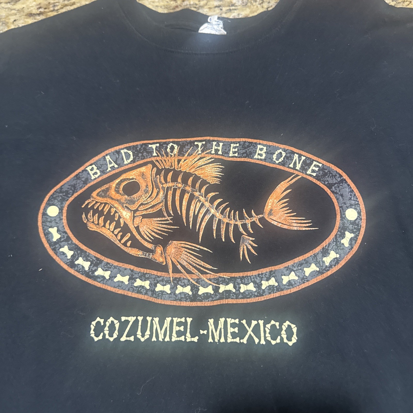 Men's T-Shirt COZUMEL MEXICO Souvenir Shirt BLACK Fish Skeleton SOFT KNIT Medium gallery