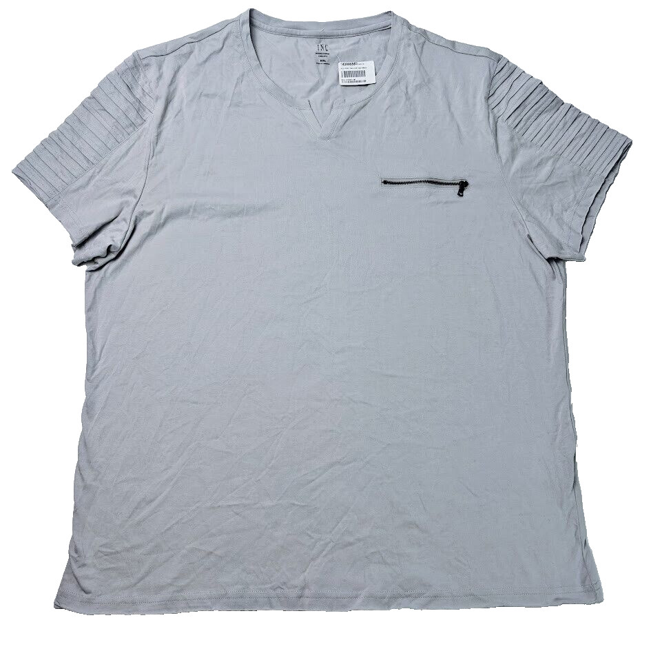 Inc Fashion 2XL Men’s T Shirt Light Grey Cotton Zipper Comfort Rare Luxe New