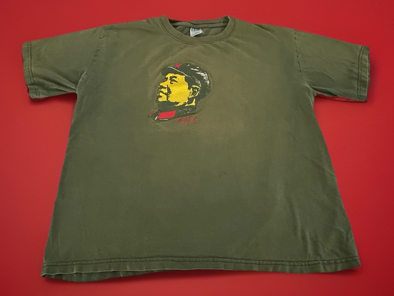 Vintage Chairman Mao Zedong Graphic T Shirt XL Green Chinese Characters China gallery