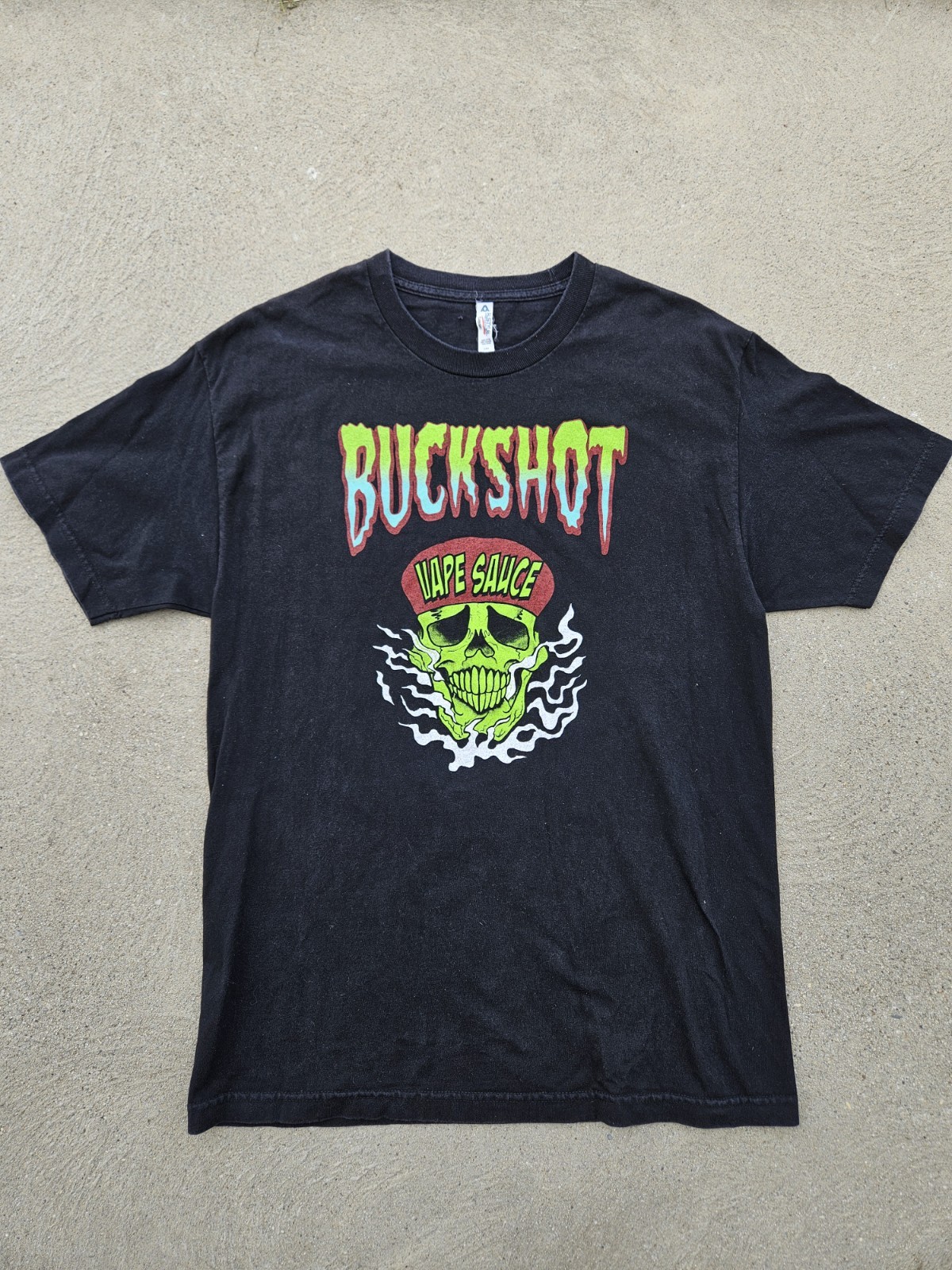 Buckshot Vape Sauce Y2K Shirt Mens L Black Neon Skull Promo Graphic Tee Alstyle gallery