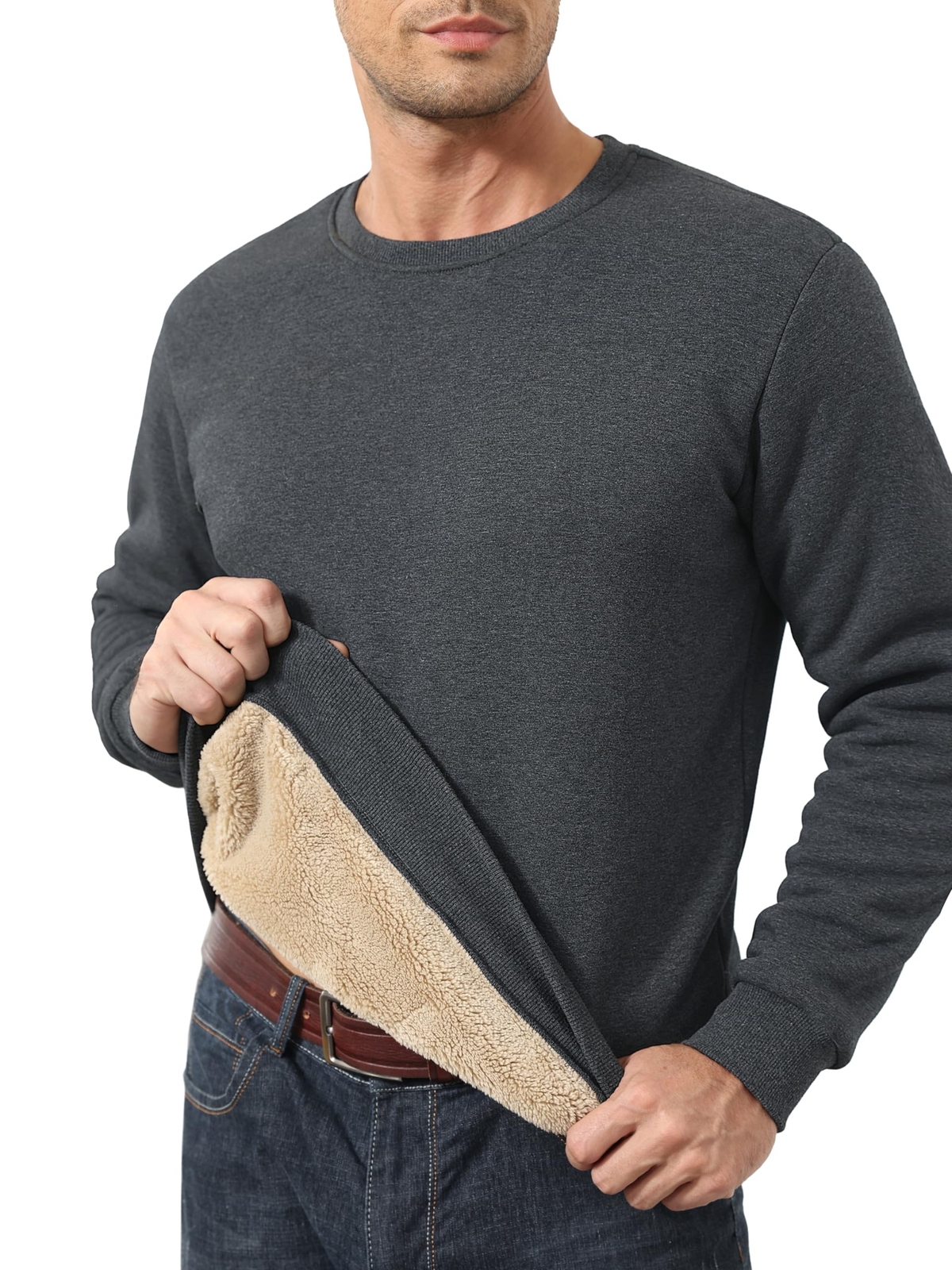 Men's Winter Warm Sherpa Lined Sweatshirt Long Sleeve Pullover Casual Sweatshirt gallery