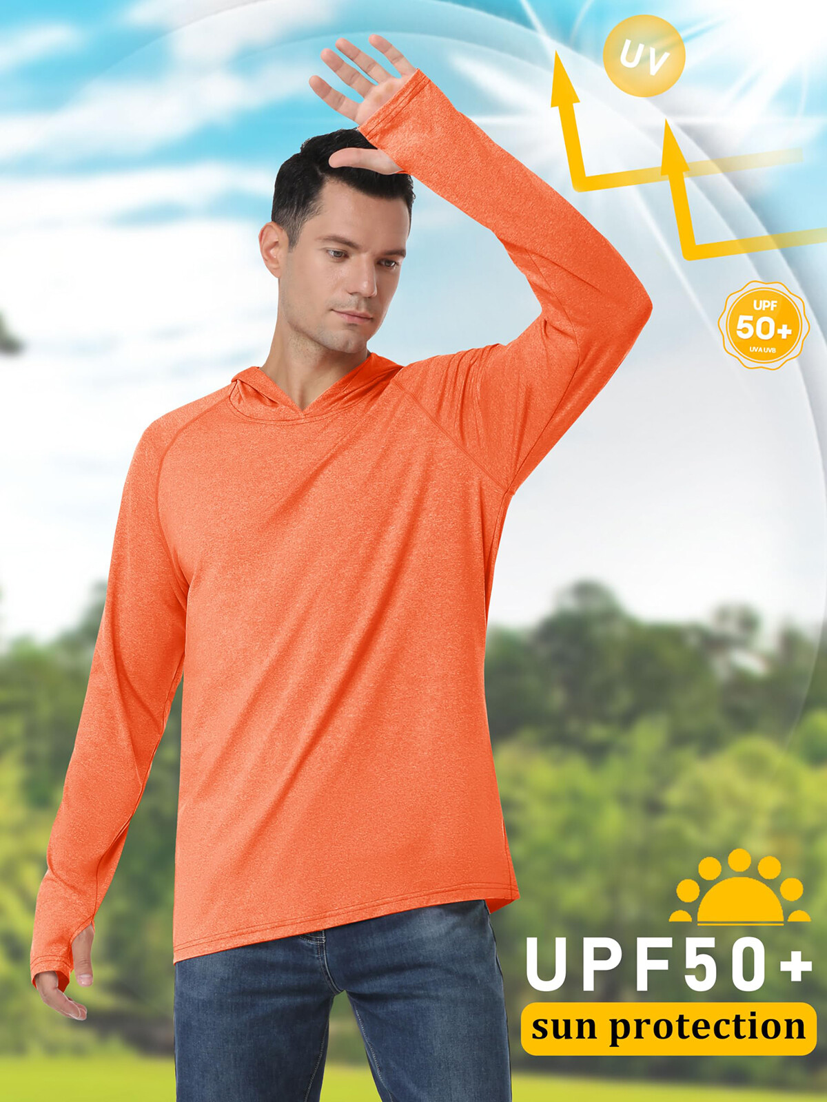 UPF 50+ Men's Sun Block Hoodie Long Sleeve UV Shirts Quick Dry Performance Tops gallery