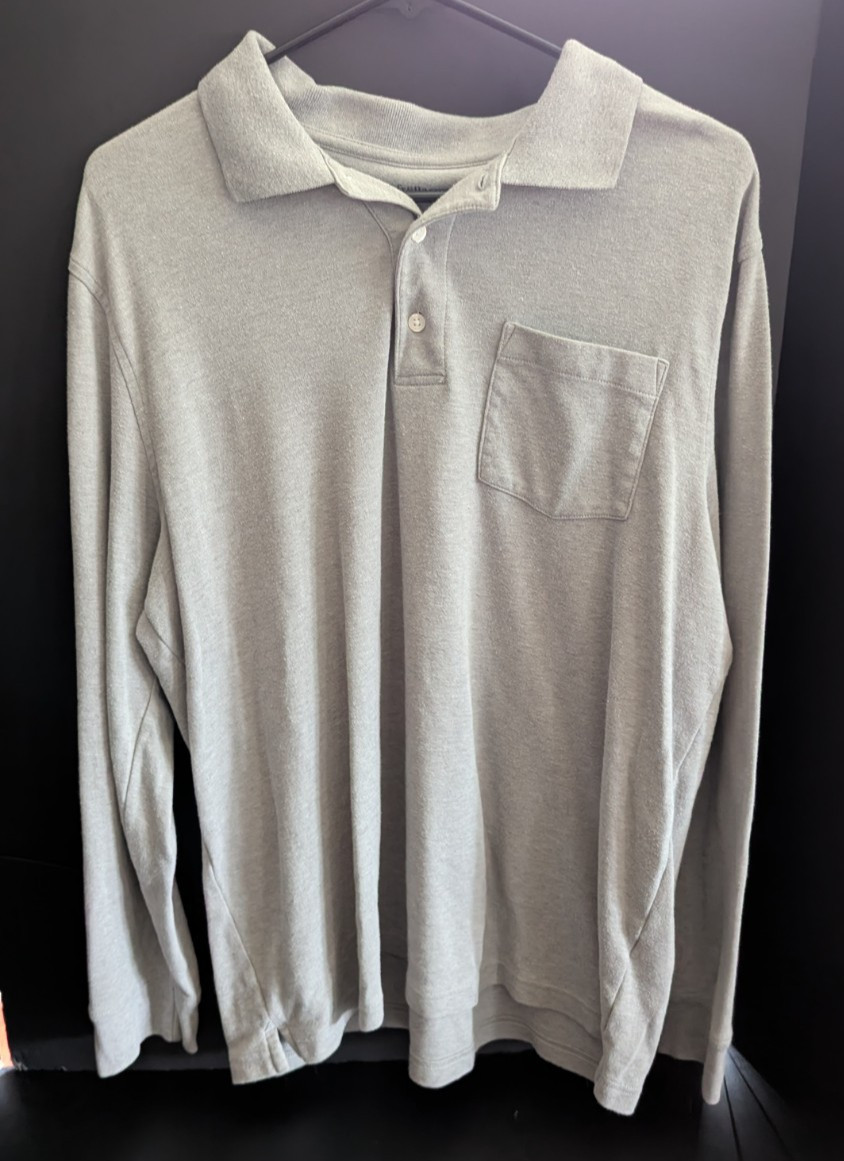 Croft & Barrow Easy Care Men’s Gray Long Sleeve Polo with Pocket Size Large