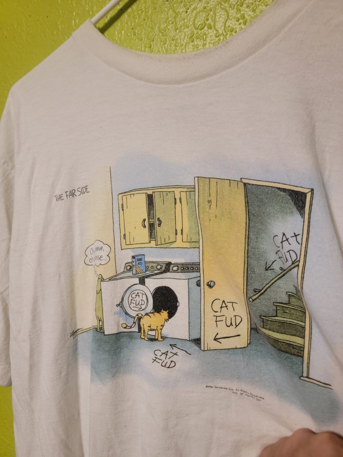 Vintage 1990 The Far Side Cat Fud Cartoon Strip Single Stitch Made In USA Funny gallery
