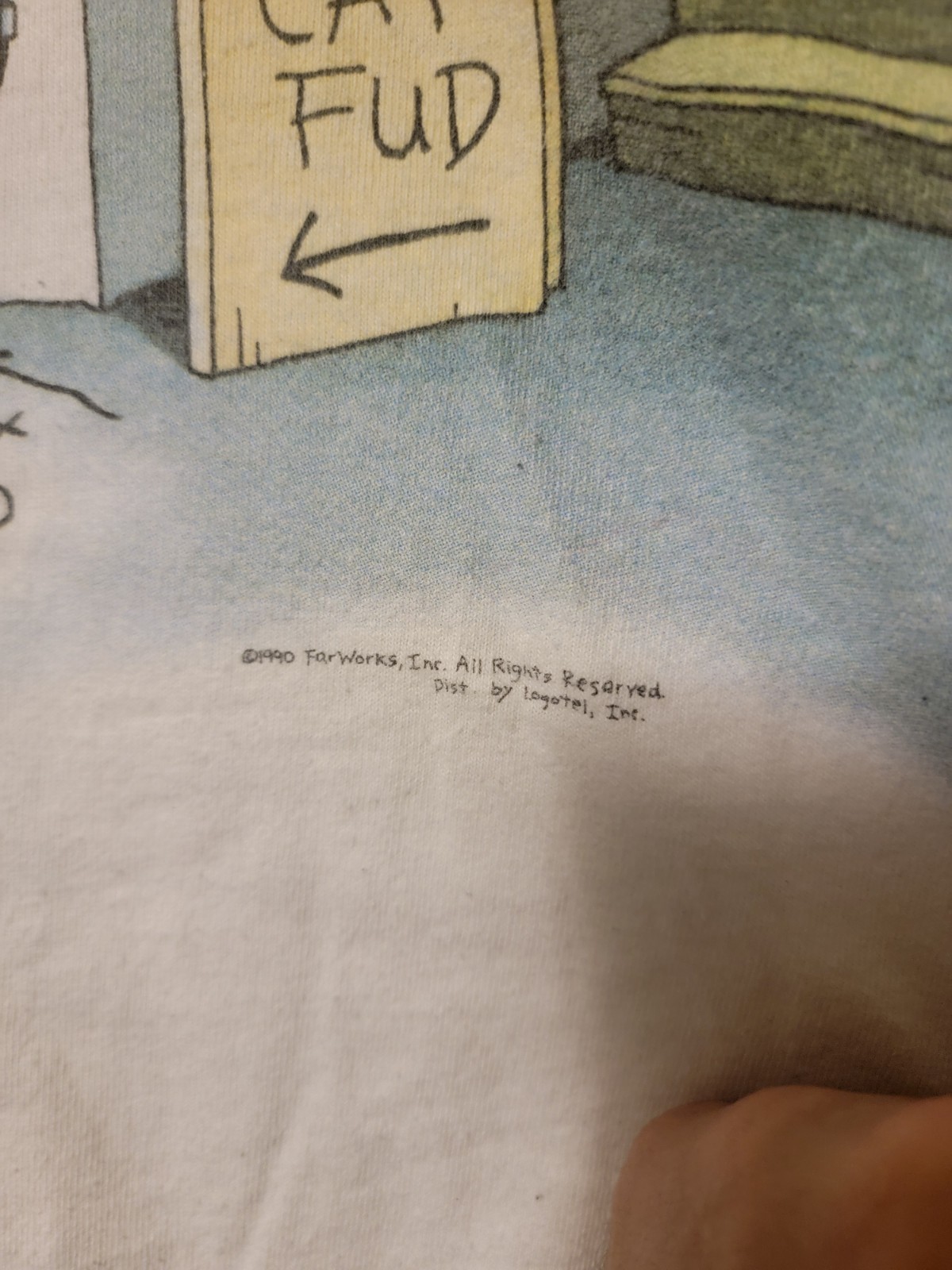 Vintage 1990 The Far Side Cat Fud Cartoon Strip Single Stitch Made In USA Funny gallery