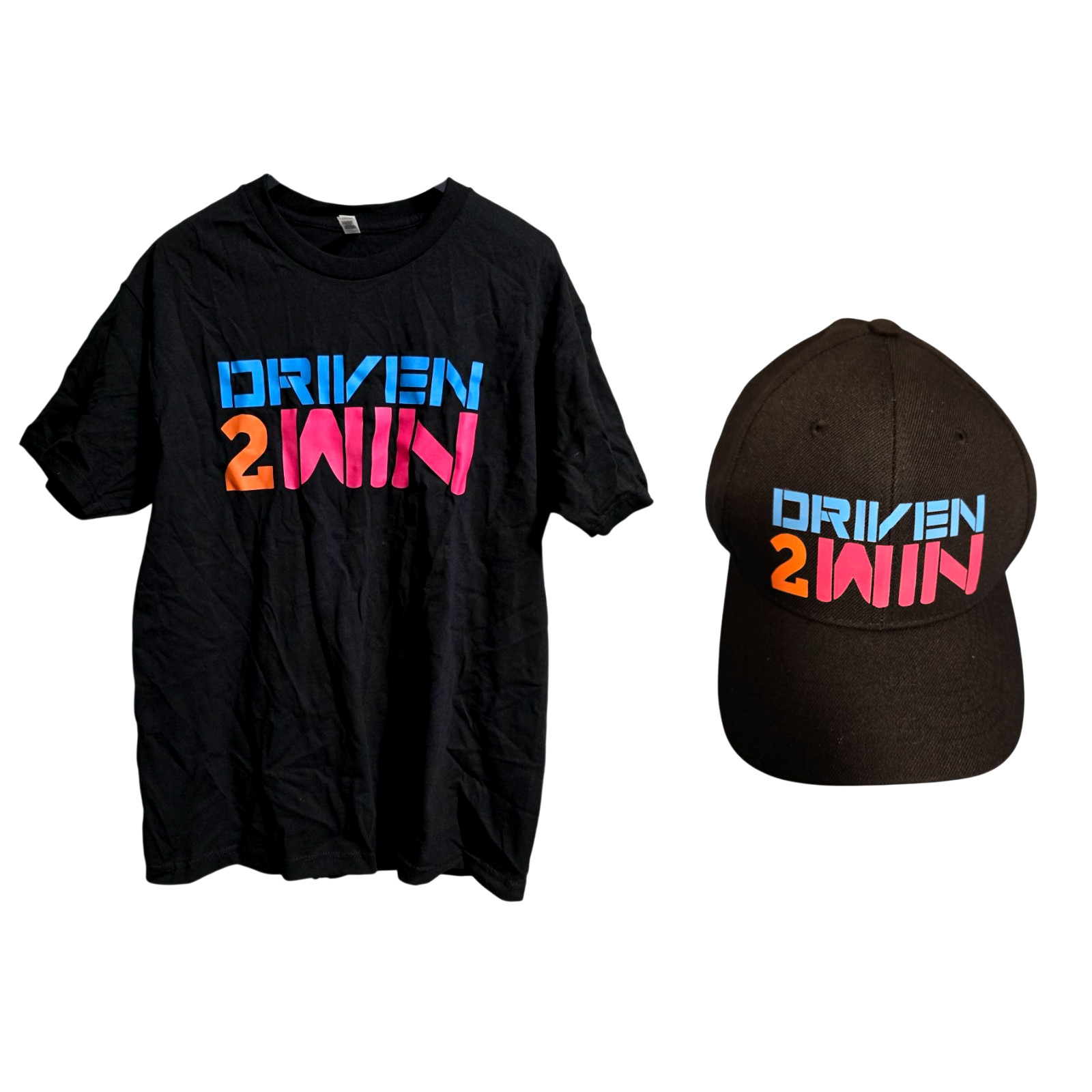 Driven 2 Win Men’s Black T-Shirt (Size L) & Baseball Cap (One size) Set gallery