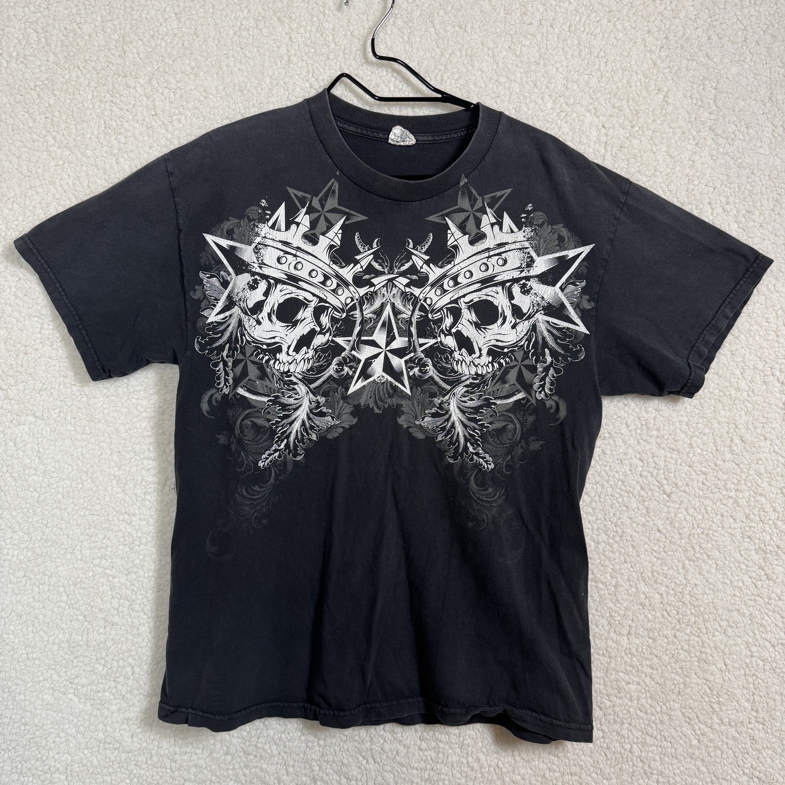 Skull Crown Graphic Shirt Mens Large Black Allstyle Grunge Punk Edgy Tattoo Tee