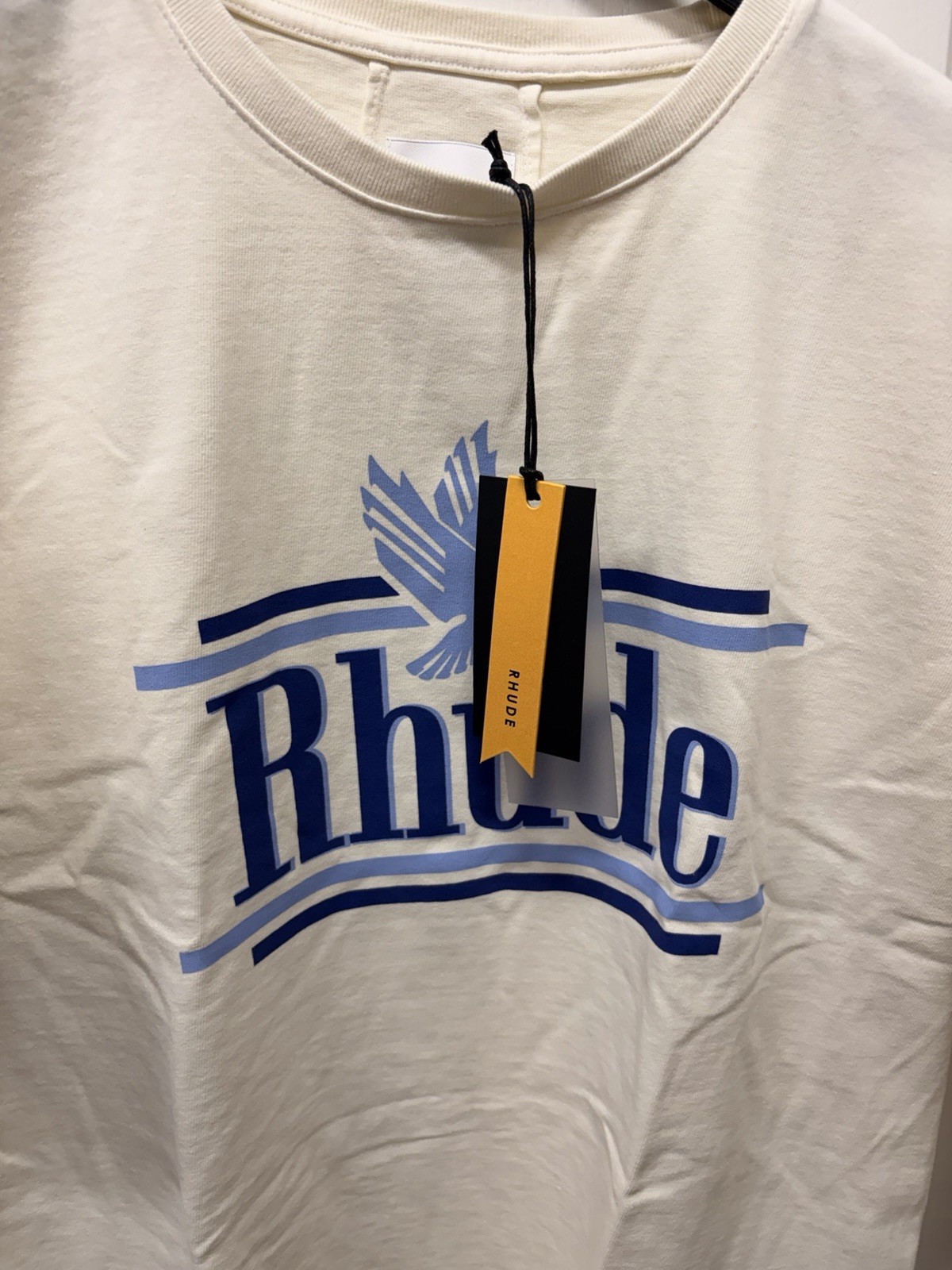 Rhude Graphic Logo Print Men's Cream Cotton Crew Neck Short Sleeve T-Shirt XL gallery