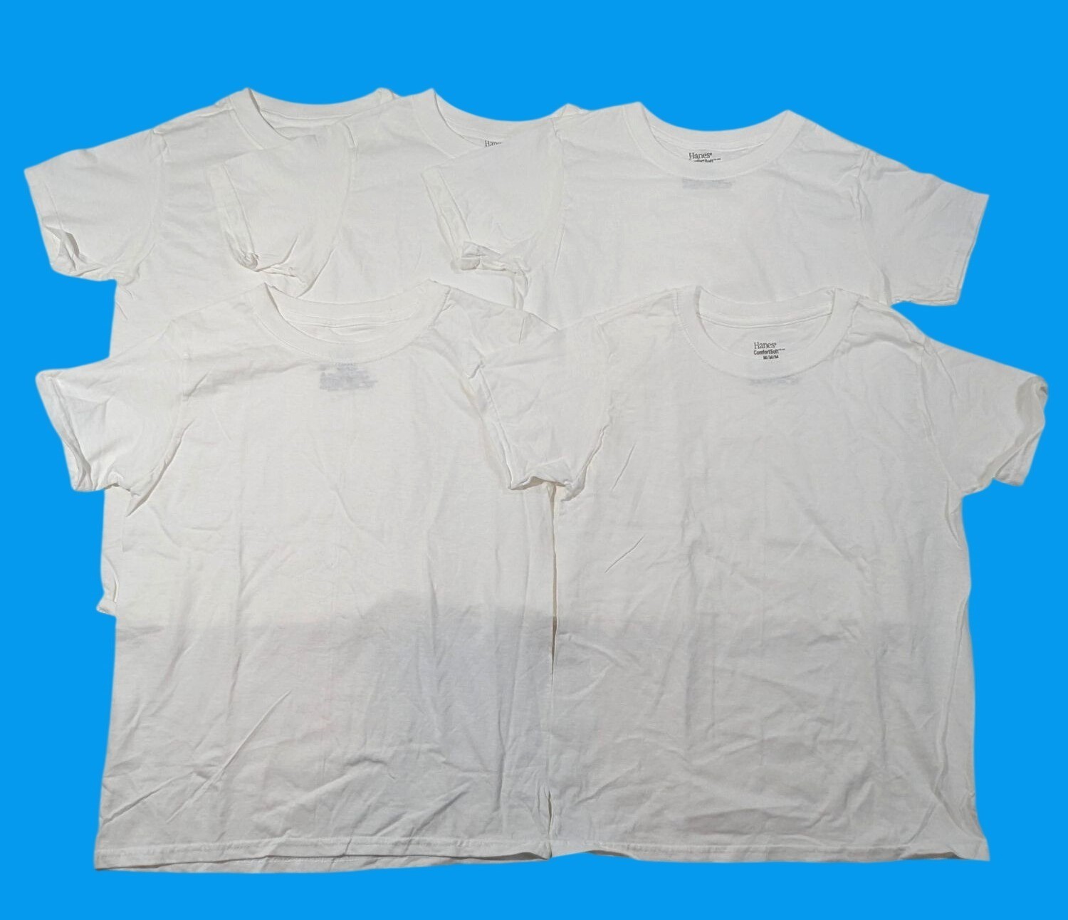 Hanes ComfortSoft White T-Shirts Lot Of 5 Medium 100% Cotton Crew Neck NWOT