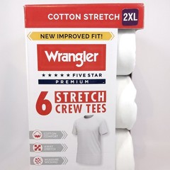 Wrangler Men Undershirts White Crew Neck Cotton Stretch Size 2XL Lot of 2 Packs
