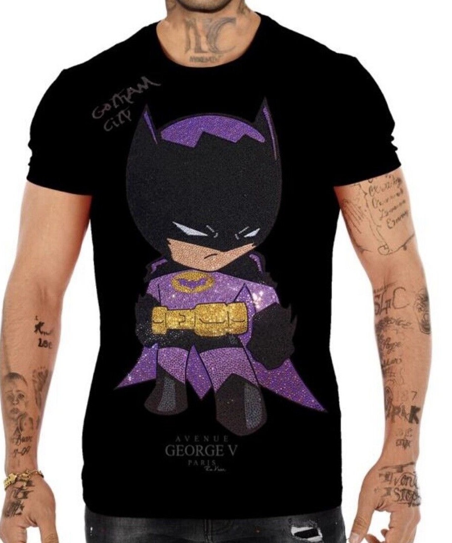 Avenue George V Paris T-Shirt Batman Black Tee Rhinestone L, M, XL, 2XL, 3XL gallery