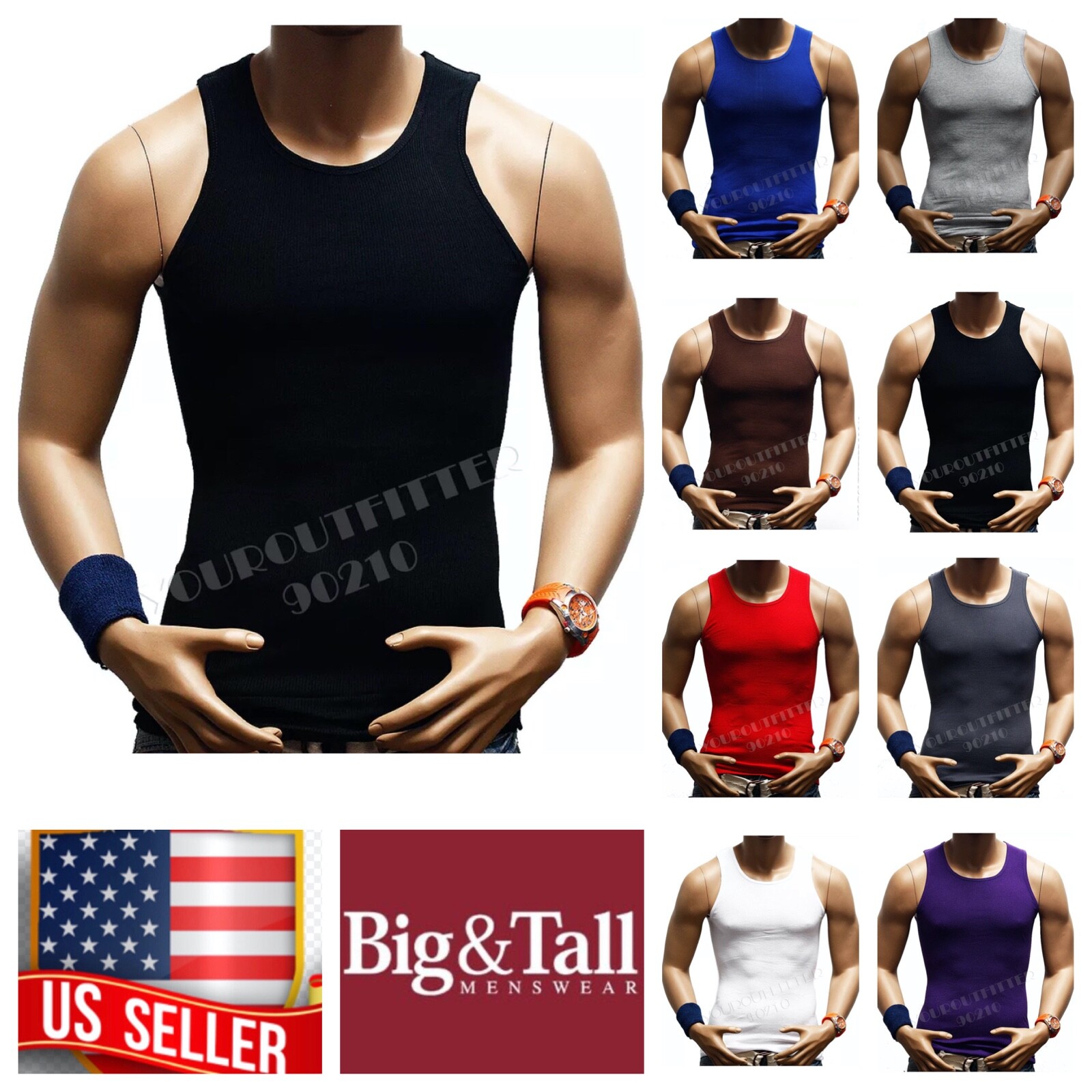 Men S-5XL 100% Cotton Tank Top T-Shirt A-Shirt Muscle Ribbed Wife Beater Tee Gym gallery