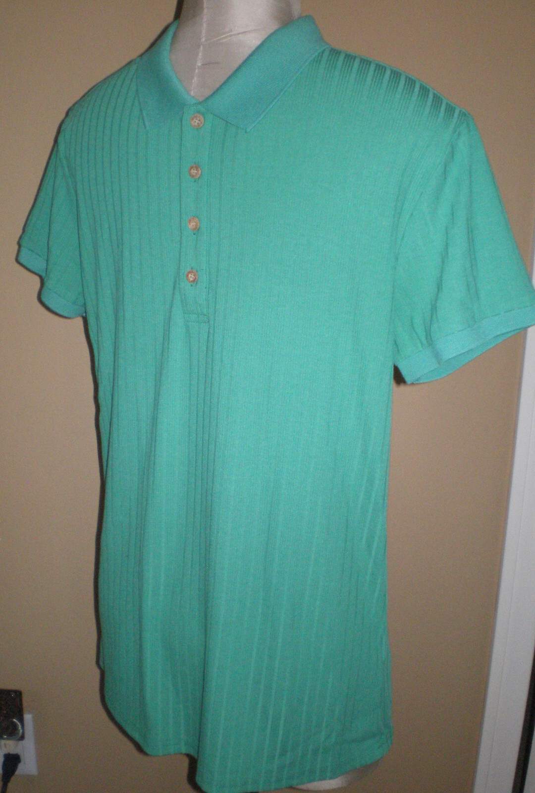 NITAGUT Mens Seafoam Green Casual Short Sleeve Collared Ribbed Knit POLO Shirt S gallery