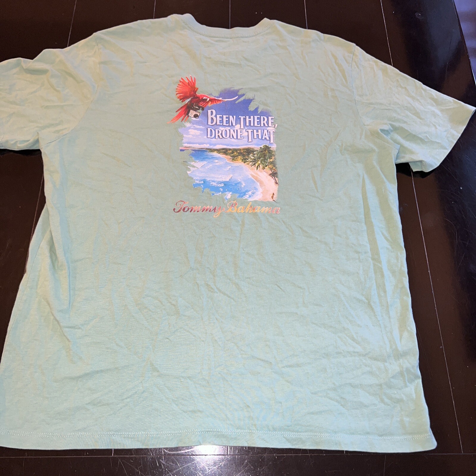 Vintage Tommy Bahama ‘Been There, Drone That’ Parrot w GoPro On Beach Shirt Med gallery