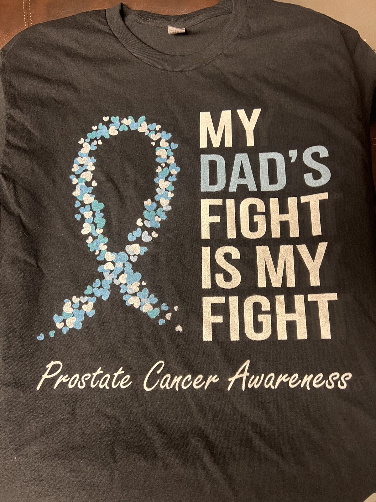 Size Large Prostate Cancer Awareness Light Blue Ribbon Dad Survivor T-Shirt gallery