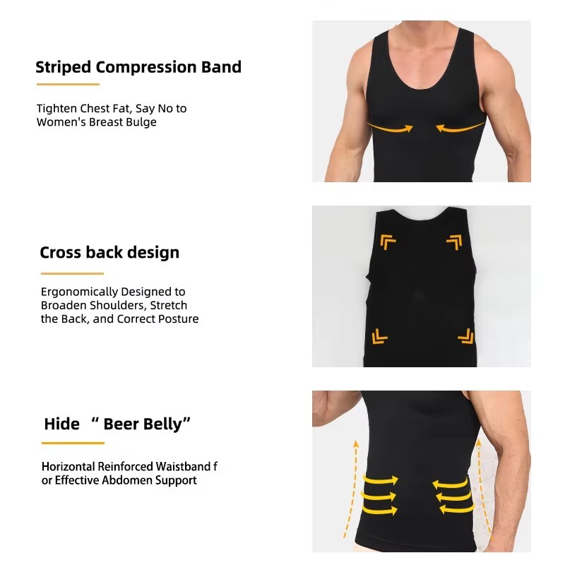 Men Compression Shirt Slimming Body Shaper Vest Waist Traner Cross Tummy Control gallery