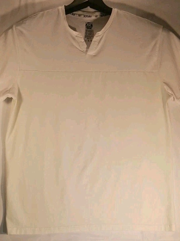 XRAY – Men’s Large – White/Lime Green V-Notch Short Sleeve Split Neck T-Shirt