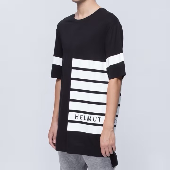 Helmut Lang Logo Oversized T-Shirt Black White Striped Spell Out Sz L