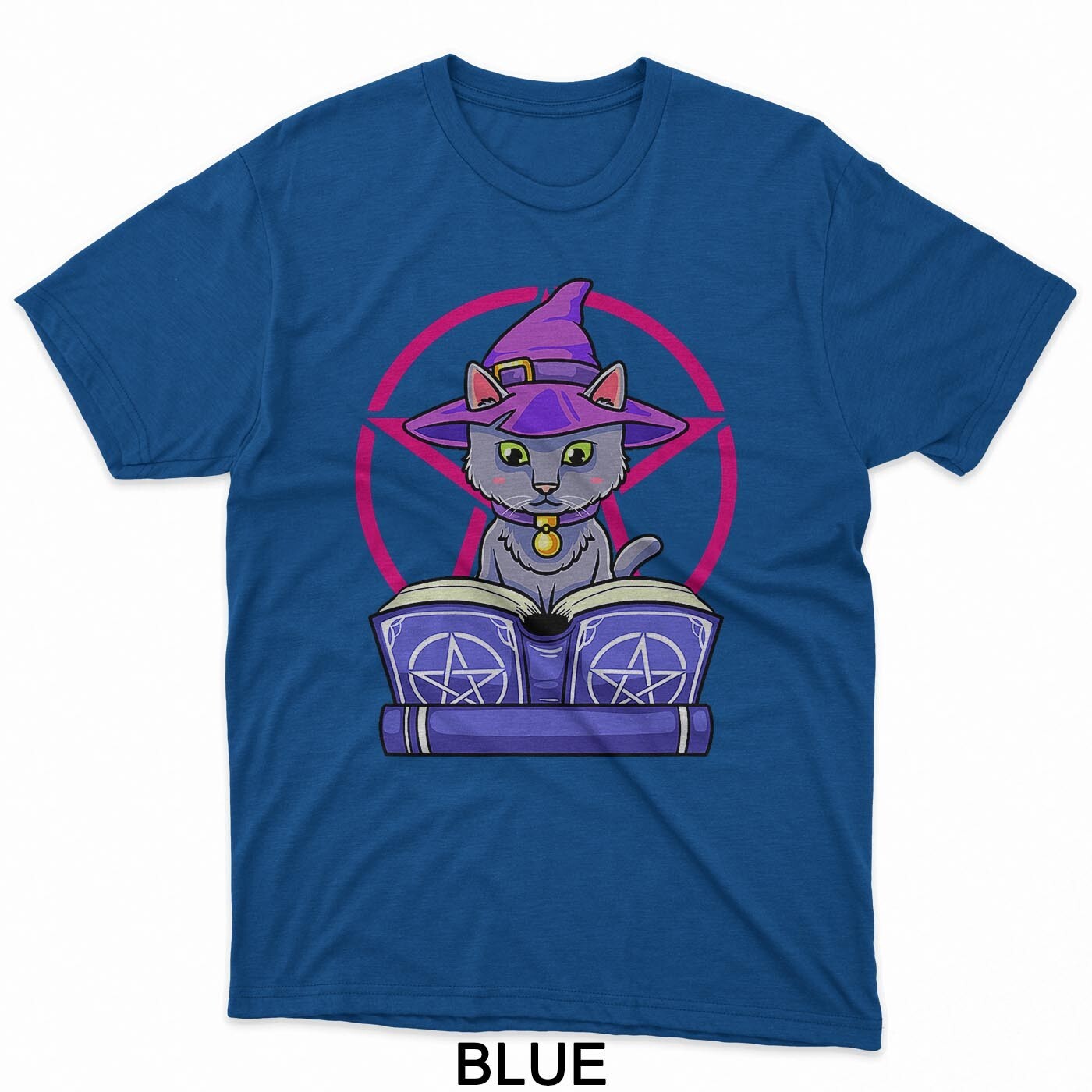 Witch Cat Spell Book Occult Pentagram Magic Familiar T-Shirt gallery