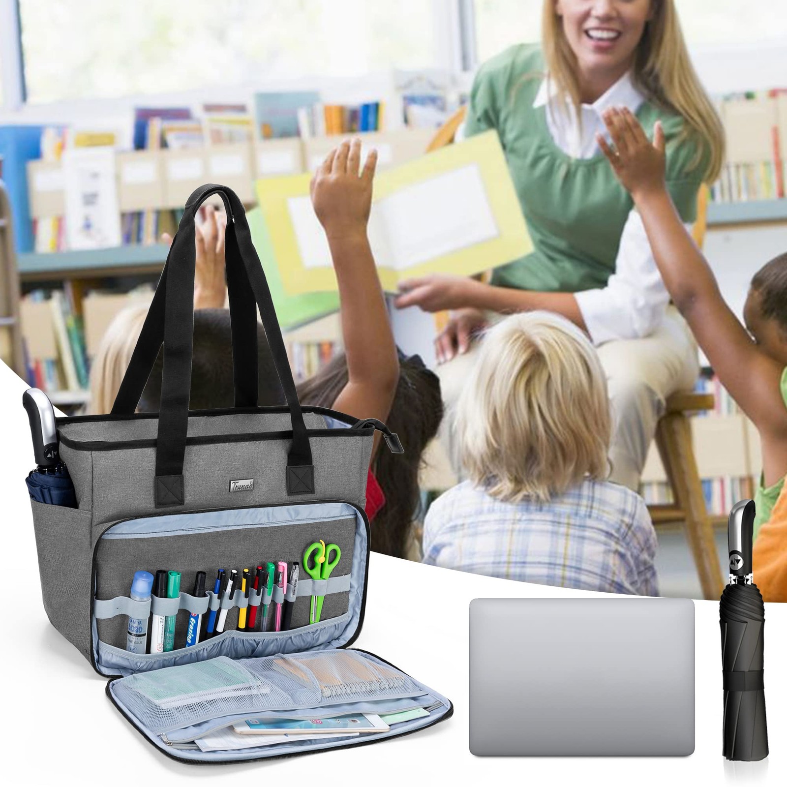 Teacher Bag Tote, Large Utility Tote for Women with Multiple Pockets Fits 15.... gallery