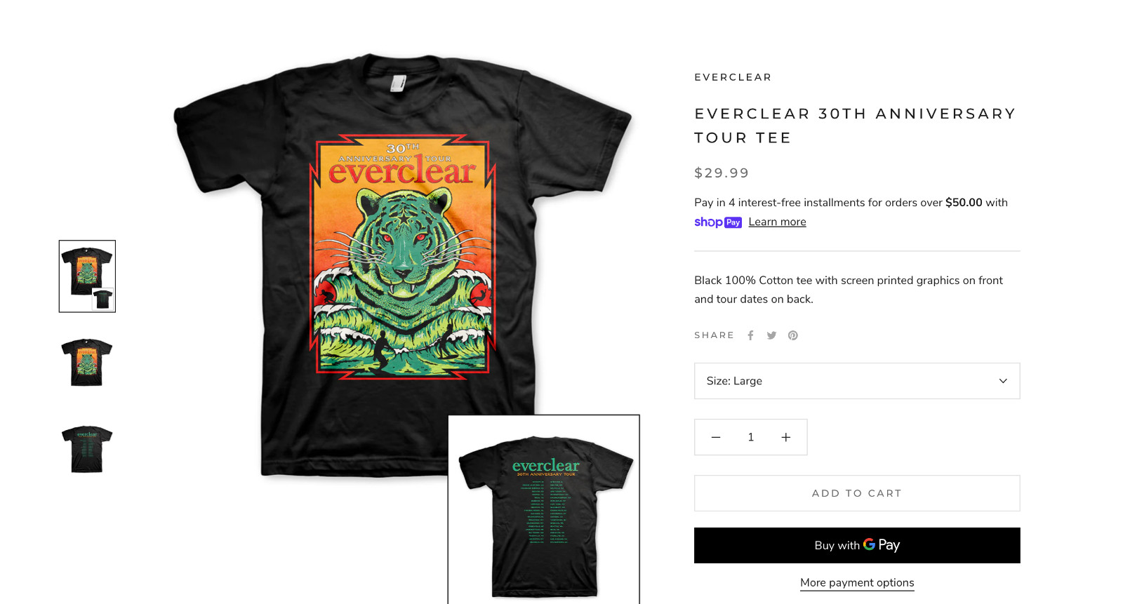 EVERCLEAR (2023) Official 30th Anniversary Tour Dates 90s Band T-Shirt Sz Small gallery