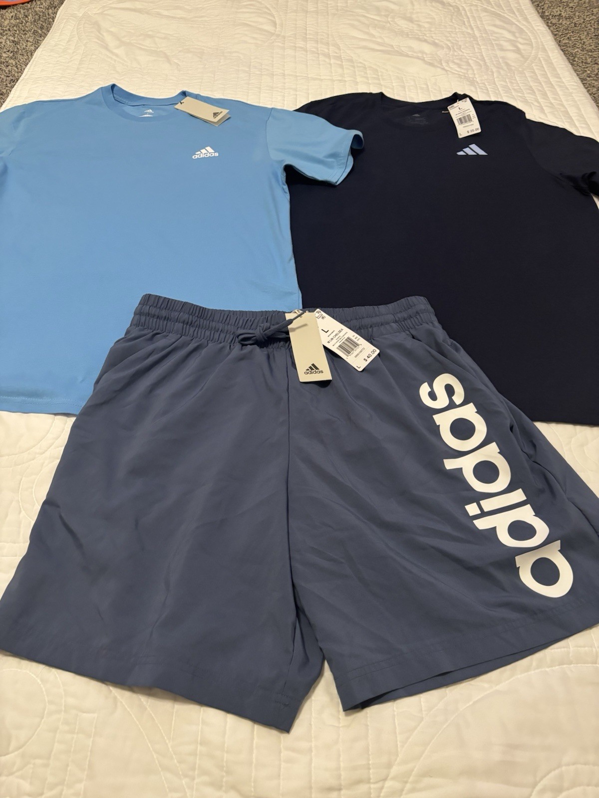 Adidas 3 Piece Large Set-Train Essentials 2 Shirts, 1 Shorts Blue NWT $90 Total gallery