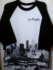 Los Angeles California Typeo Baseball Style T Shirt High Rise Building Graphics