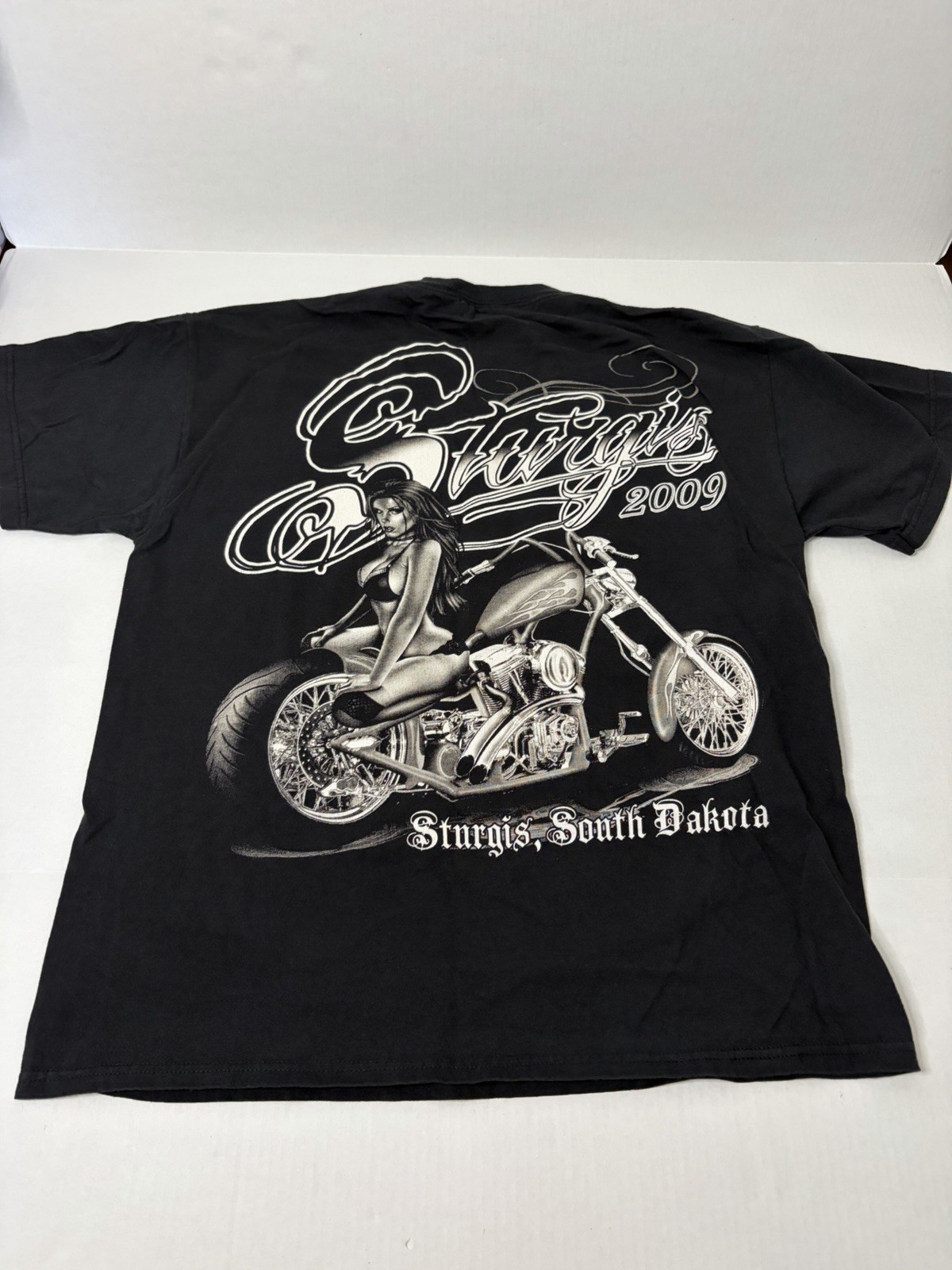 Sturgis South Dakota Biker Bikini Girl Graphic T Shirt Motorcycle Double Sided L