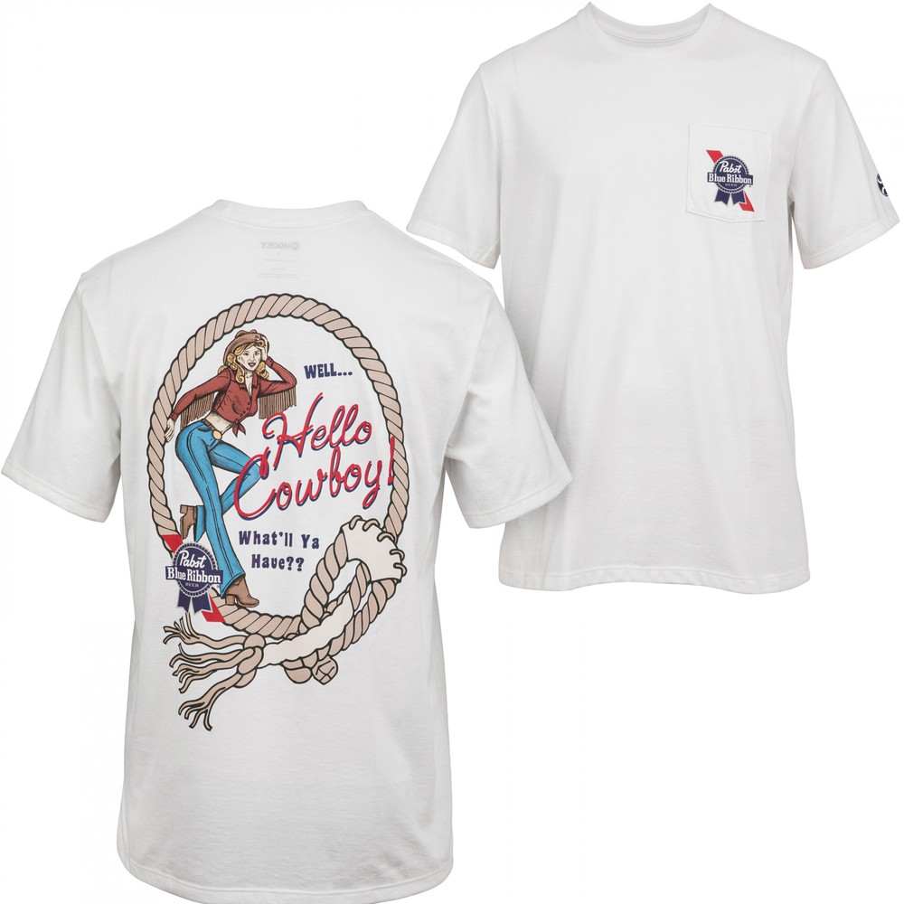 Pabst Blue Ribbon Hello Cowboy! Front and Back Print T-Shirt Red