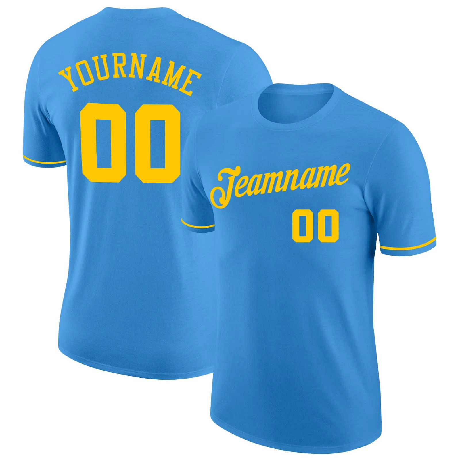 Custom Powder Blue Gold Performance T-Shirt Personalized Team Gift for Men Tee gallery