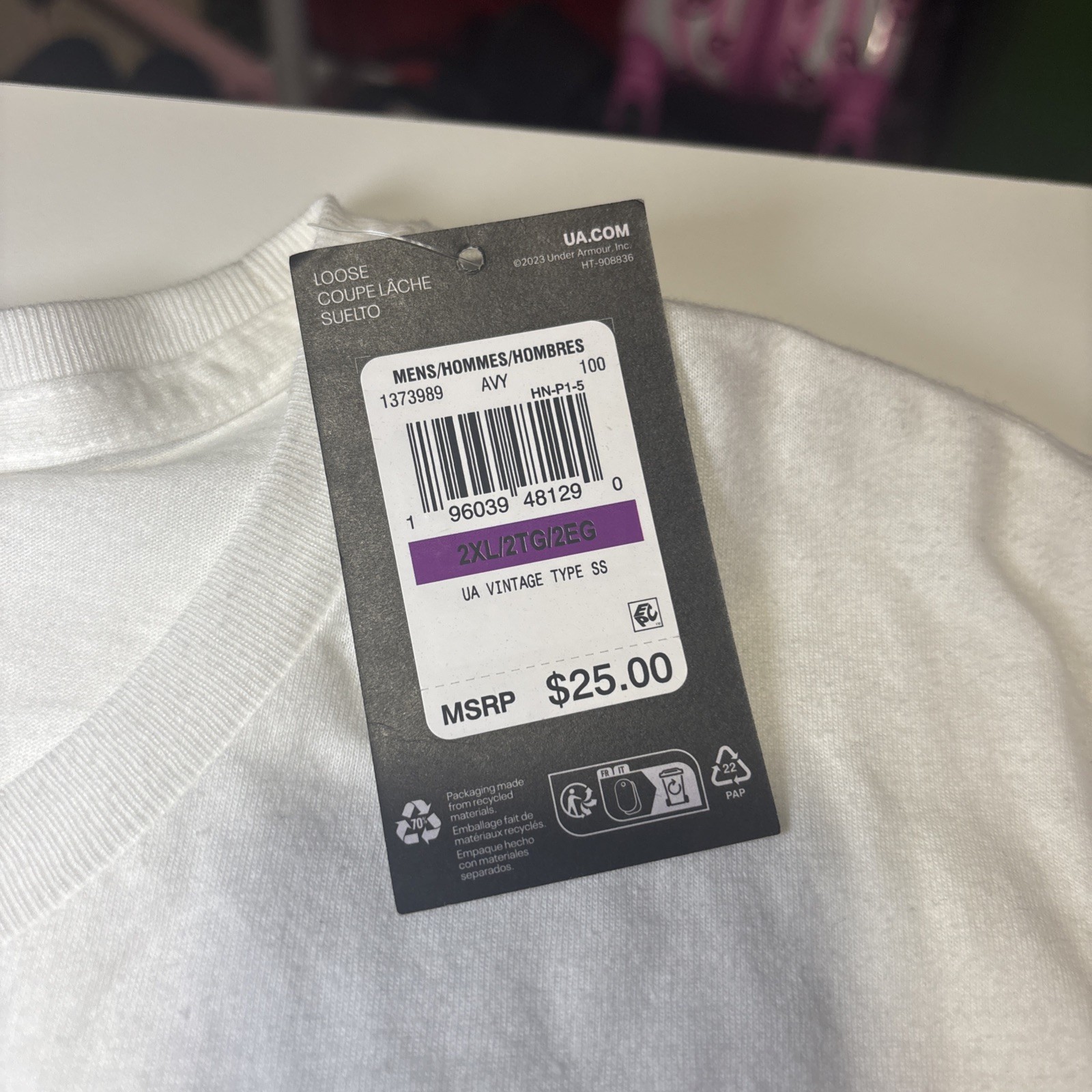 Under Armour Men's Extra Large XXL 2XL Vintage Type T-Shirt White Loose NWT gallery