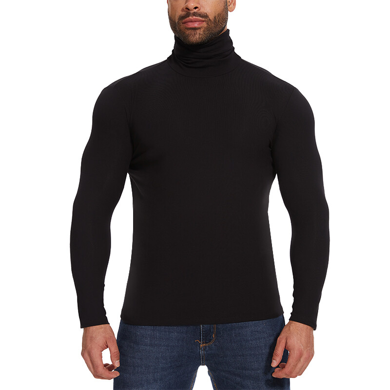 Men High-Neck Mock Turtleneck Solid Long Sleeve Undershirt Pullover Basic Layer