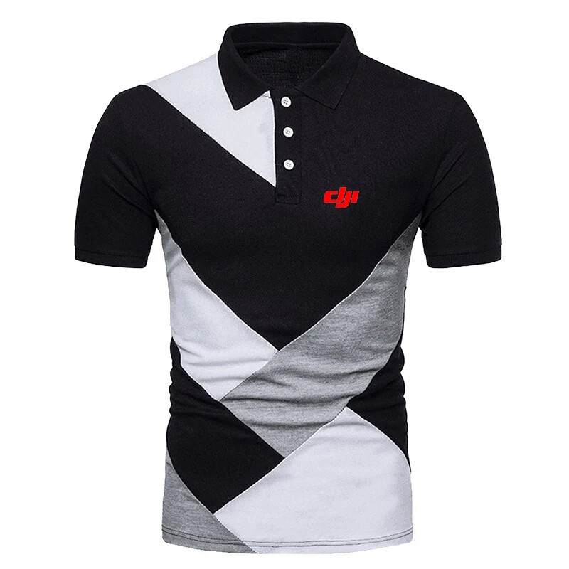 2023 Summer Men’s Splicing Printed Turndown Collar Button Short Sleeve
