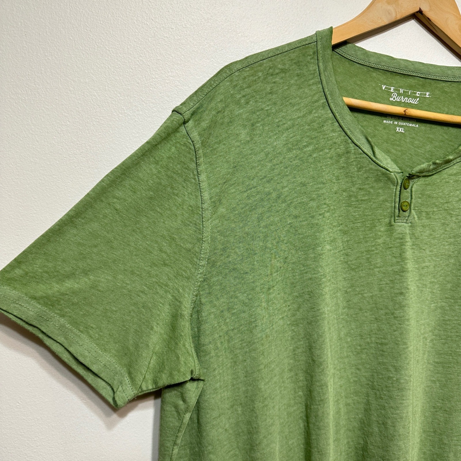 Lucky Brand Venice Burnout Henley Shirt Green Short Sleeve Mens XXL Casual gallery