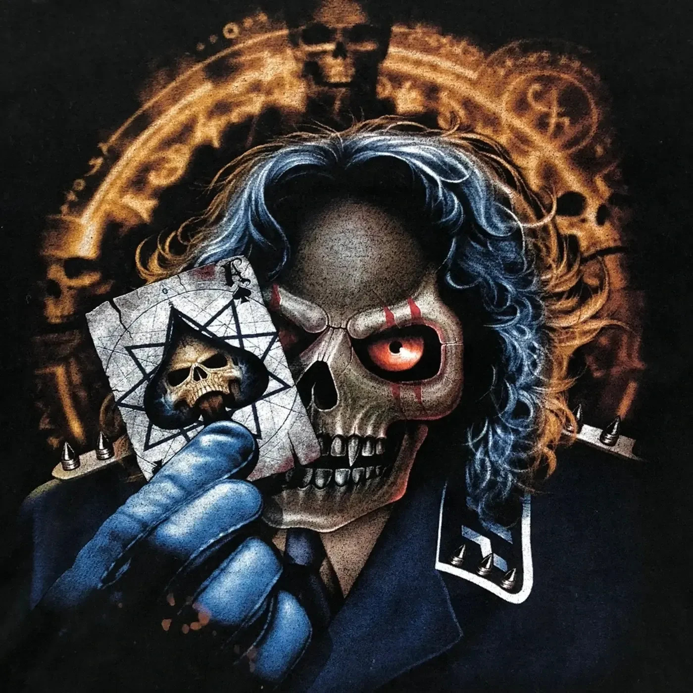 Vintage Skull Playing Card T Shirt Mens 2XL Black The Roxx Double Sided Y2K Tee gallery