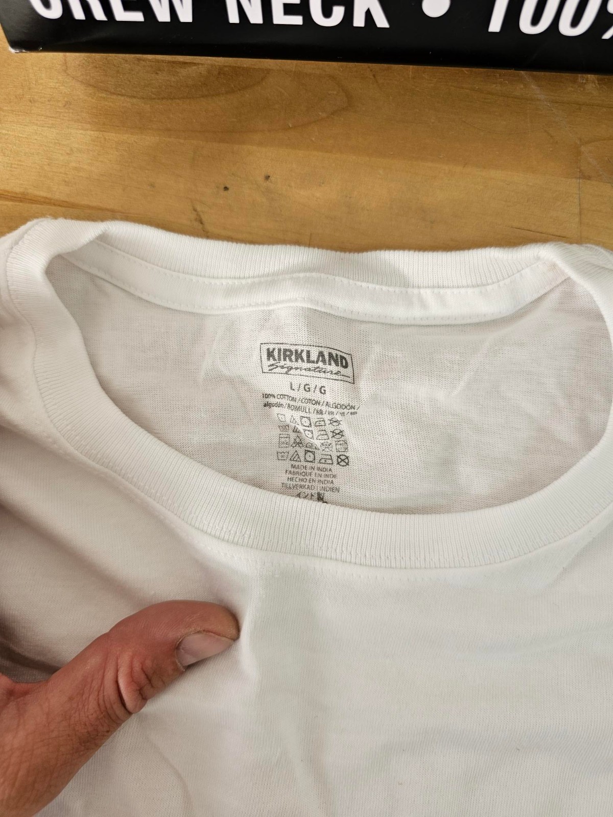 L / LARGE - WHITE - 6 PACK - Kirkland Signature Men's Cotton Crew Neck T-Shirts gallery