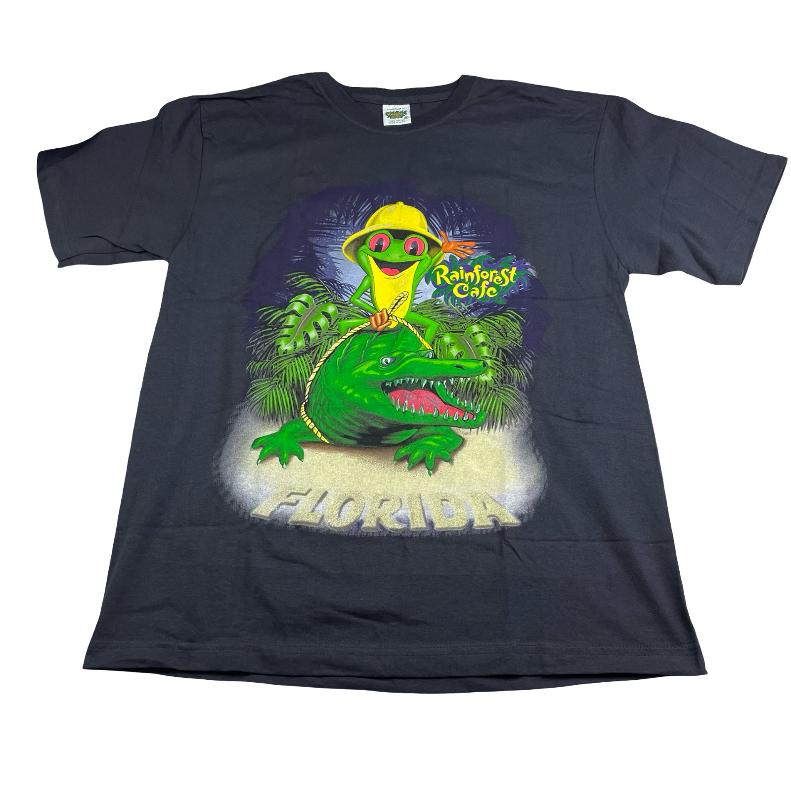 VTG Rainforest Cafe Men’s Frog & Alligator S/S T-Shirt Black • USA • Medium