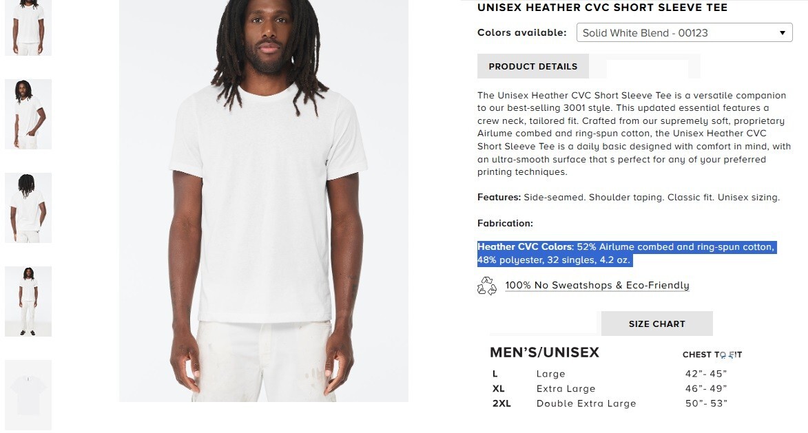 Bella + Canvas 3001CVC Unisex T Shirt Retail Fit Heather Stylish Tee CVC WHITE gallery